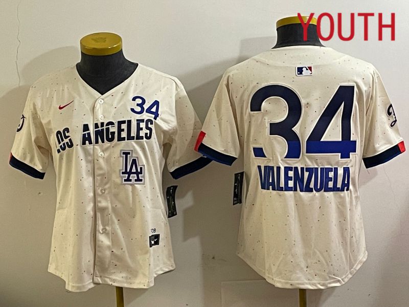 Youth Los Angeles Dodgers 34 Valenzuela Cream City Edition Nike 2024 MLB Jersey style 11202